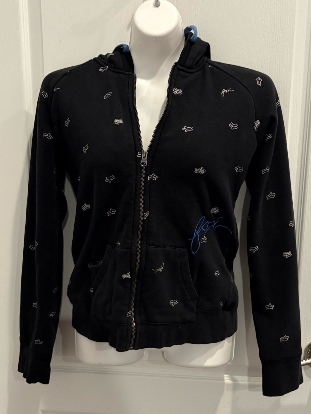 Fox Girls Black Logo Head Zip-up Hoodie Size M - Picture 2 of 9